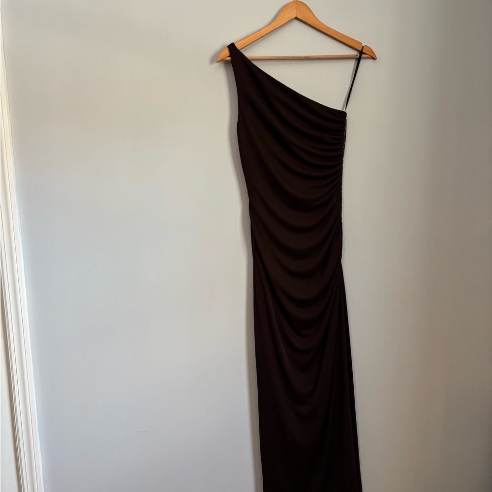 Laundry By Shelli Segal One-Shoulder Dress in Deep Brown